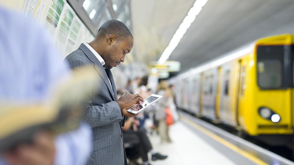 man in train station