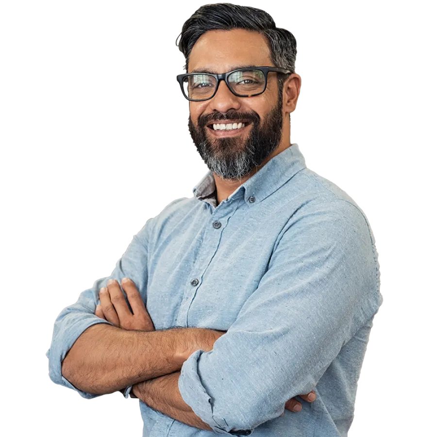 Man with glasses smiling